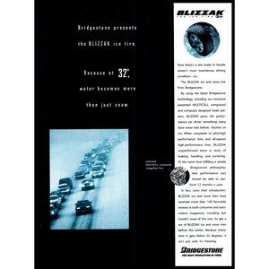 1994 Bridgestone Blizzak Snow Tires Vintage Print Ad Interstate Traffic Blizzard